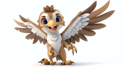 A cute and friendly cartoon owl with big eyes and a happy expression. The owl is standing on two legs and has its wings spread out.