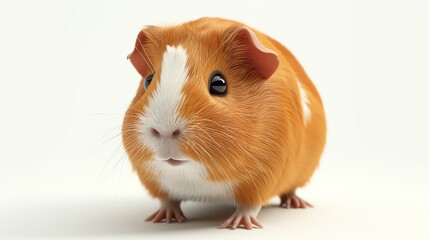 A cute and cuddly guinea pig with orange and white fur is looking at the camera with its big, round eyes.
