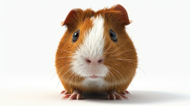 A cute and cuddly guinea pig with brown and white fur looking at the camera with its big, round eyes.