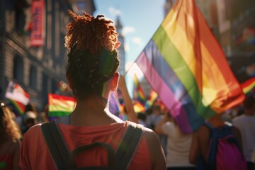 LGBTQ Pride inclusion. Rainbow lgbtq+ culture colorful melon diversity Flag. Gradient motley colored lgbtq+ ethnicity LGBT rights parade festival scarlet diverse gender illustration - obrazy, fototapety, plakaty