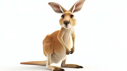 Fotobehang A cute kangaroo standing on a white background. It has a big smile on its face and is looking at the camera. © Nijat