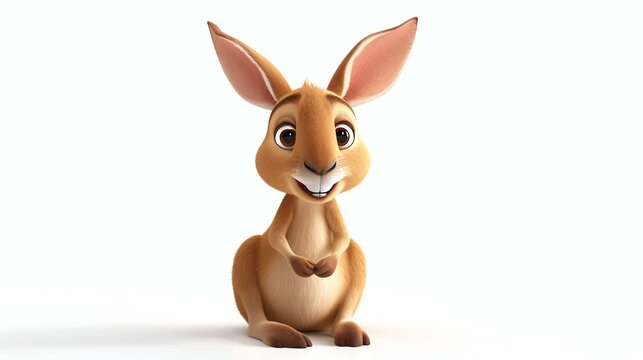 Cute cartoon kangaroo sitting up on its haunches with a happy expression on its face. It has tan fur, a pink nose, and big floppy ears.