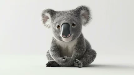 Keuken spatwand met foto A cute and cuddly koala sits on a white background. The koala has big, round eyes and a soft, gray coat. © Nijat