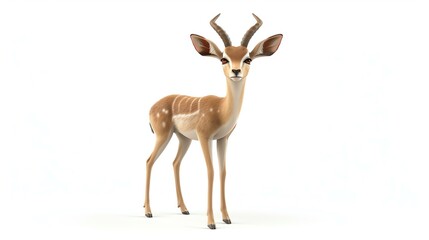 This image is a 3D rendering of an antelope. It is standing on a white background and looking at the camera. - obrazy, fototapety, plakaty