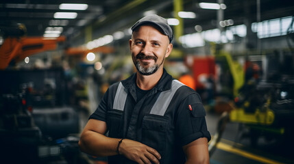 A men worker working on automobile factory, production line working time