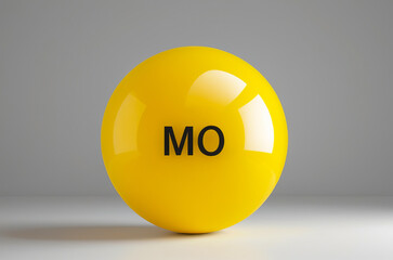 Text Mo on yellow sphere on white background