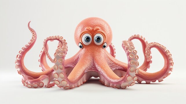 A cute and friendly octopus with big eyes and a pink body.