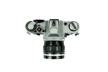 Top view of film camera, analog vintage isolated on a transparent background