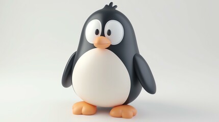 3D illustration of a cute penguin. It has a black head and back, a white belly, and orange feet and beak.