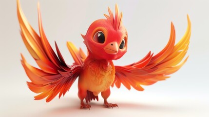 Cute and colorful 3D rendering of a baby phoenix. The phoenix is a mythical bird that is said to be a symbol of hope and renewal.
