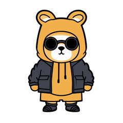 cartoon rapper bear stylish wearing sunglasses and hoodie  vector illustration isolated transparent background logo, cut out or cutout t-shirt print design