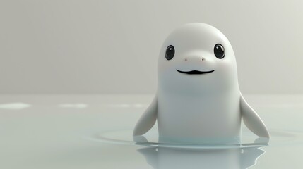 Cute and friendly cartoon beluga whale. 3D rendering.