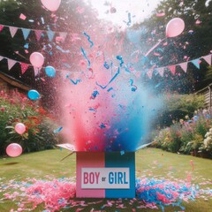 Gender reveal party; boy or girl? Erupts to life in a garden