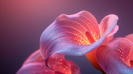  a close up of a pink flower with drops of water on it and a blue background with a pink flower in the center of the picture and a pink flower in the middle of the middle.