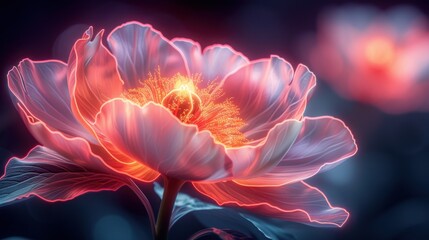  a close up of a pink flower with blurry lights in the background and a blurry image of a flower in the foreground with a blurry background.