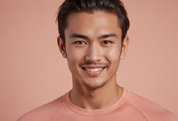 A young man with a confident smile and a fashionable haircut stands against a neutral backdrop, conveying modern style and positivity.