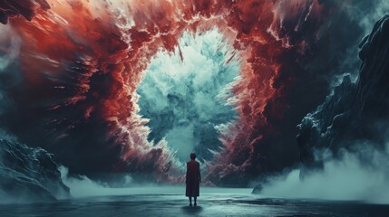 Woman standing in the middle of the storm - obrazy, fototapety, plakaty