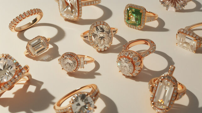 Luxury Diamond Rings Displayed on White Background