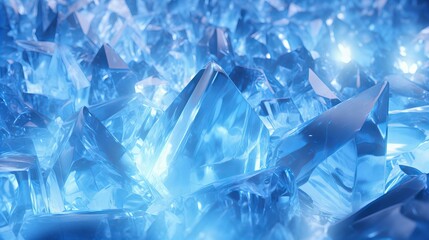 Sparkling background of glowing blue gemstones crystals emitting light refractions
