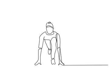 young woman run ready to start one line art design