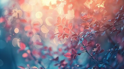 tree branches with pink leaves, in the style of pink and indigo colors, bokeh background