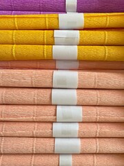 stack of crepe paper /papier crépon used for making crepe paper flowers