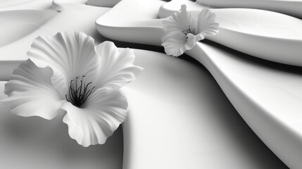  a black and white photo of a pair of flip flops with a flower in the middle of the photo and a white flower in the middle of the photo.