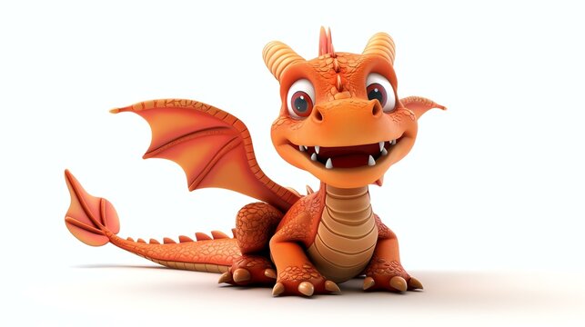 Cute and friendly cartoon dragon character. 3D rendering.