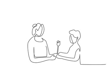 mother child boy giving rose flowers one line art design
