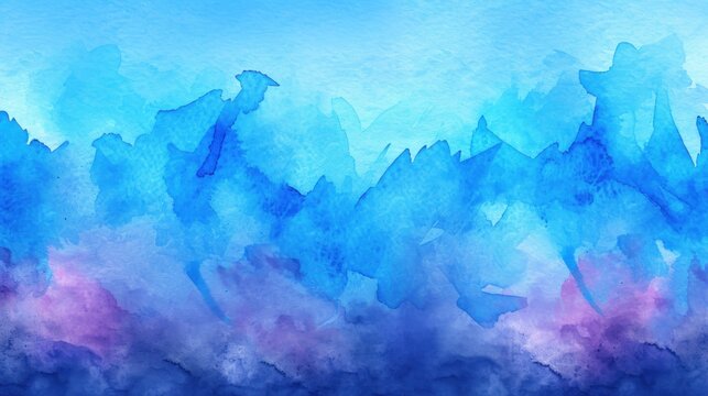  a painting of blue and pink watercolors with a blue sky in the back ground and a blue sky in the back ground with pink and blue watercolors.