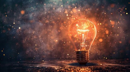 glowing light bulb on dark background with sparks,  creativity and innovation concept - obrazy, fototapety, plakaty