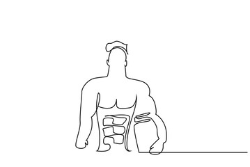 man bodybuilder protein powder bottle front view one line art design