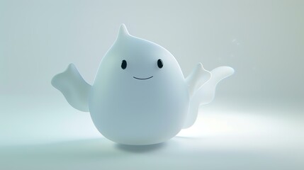 Cute and friendly 3D cartoon ghost character with a happy expression on its face.