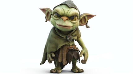 This is an image of a green goblin. He is wearing a brown hat and a brown belt.
