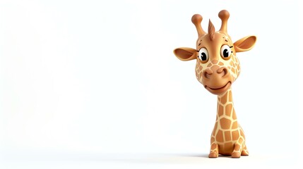 Cute cartoon giraffe sitting down isolated on white background. 3D rendering.