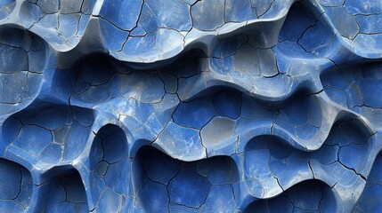  a close up of a blue sculpture with holes in the middle of it's face and the bottom part of the sculpture with holes in the middle of it. - obrazy, fototapety, plakaty