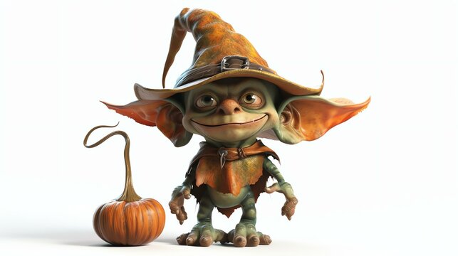 This image shows a cute and friendly goblin wearing a brown hat with an orange buckle.