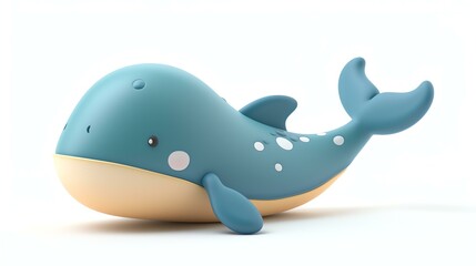 3D illustration of a cute blue whale. The whale is facing the left of the viewer and has a friendly...