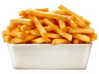 tigela com porção de batatas fritas crocante isolado em fundo transparente