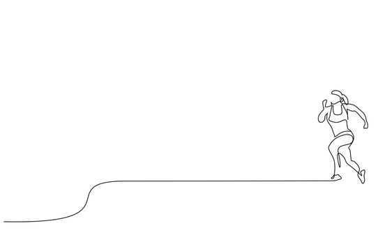 recommend clip art: woman young female athlete race start one line art design