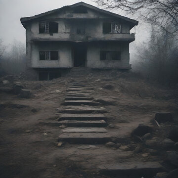 Home abandoned and destroyed after destructive bombing campaign as the world goes into global catastrophe 