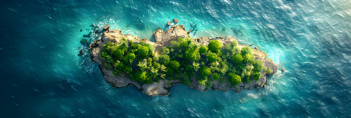 A tropical island in the middle of the ocean,
Island in the sea in croatia aerial view on island with forest adriatic sea croatia seascape  - obrazy, fototapety, plakaty