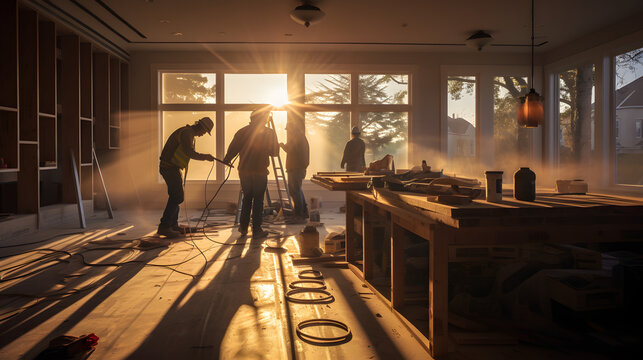 builders working on their new home