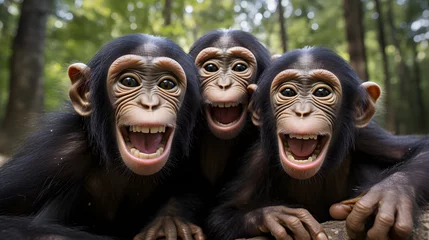 Foto op Plexiglas chimpanzees taking a selfie together in the rainforests © Oleksandr