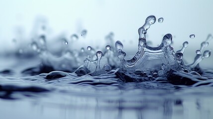  a close up of a water droplet on the surface of a body of water with drops of water on the top of the droplet and bottom of the droplet.