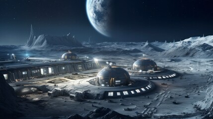 Concept of lunar base, where humans have established a presence. Natural satellite of the Earth colonization, space travel