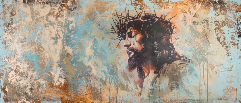 Jesus Christ with the crown of thorn minimalist art concept