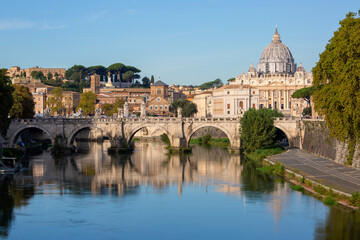 Fototapeta na wymiar Aelian Bridge (Ponte Sant'Angelo) across the the river Tiber, leading to Castel Sant'Angelo, Rome, Italy