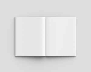 Blank white hardcover magazine template on gray background