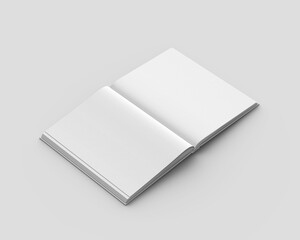 Blank white hardcover magazine template on gray background